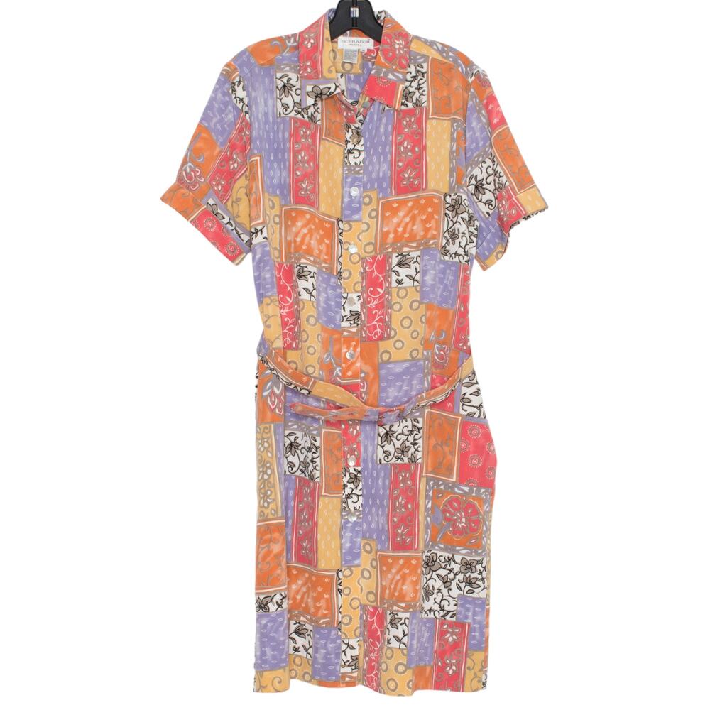 Vintage 80s Patchwork Shirt Dress Button Up Abstract Boho Art Teacher Retro 16P